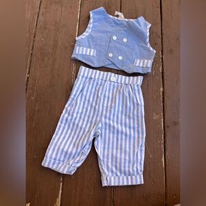 Blue and White Striped Vest and Pants Set